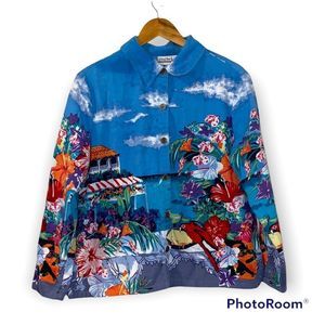 BEND OVER Hawaiian tropical print button up long sleeve jacket size 16